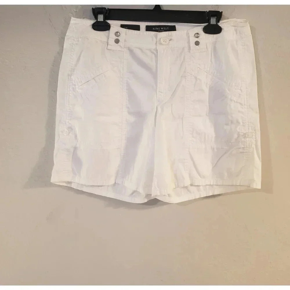 Nine West Jeans Womens White Cargo Utility Shorts Size 6/28 Rhinestone Detail